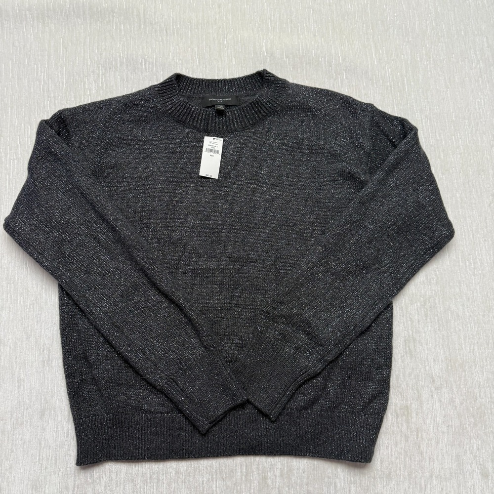 Banana Republic Coveted Sweater Women 2XS Dark Grey Knit Metallic Crew Stretch